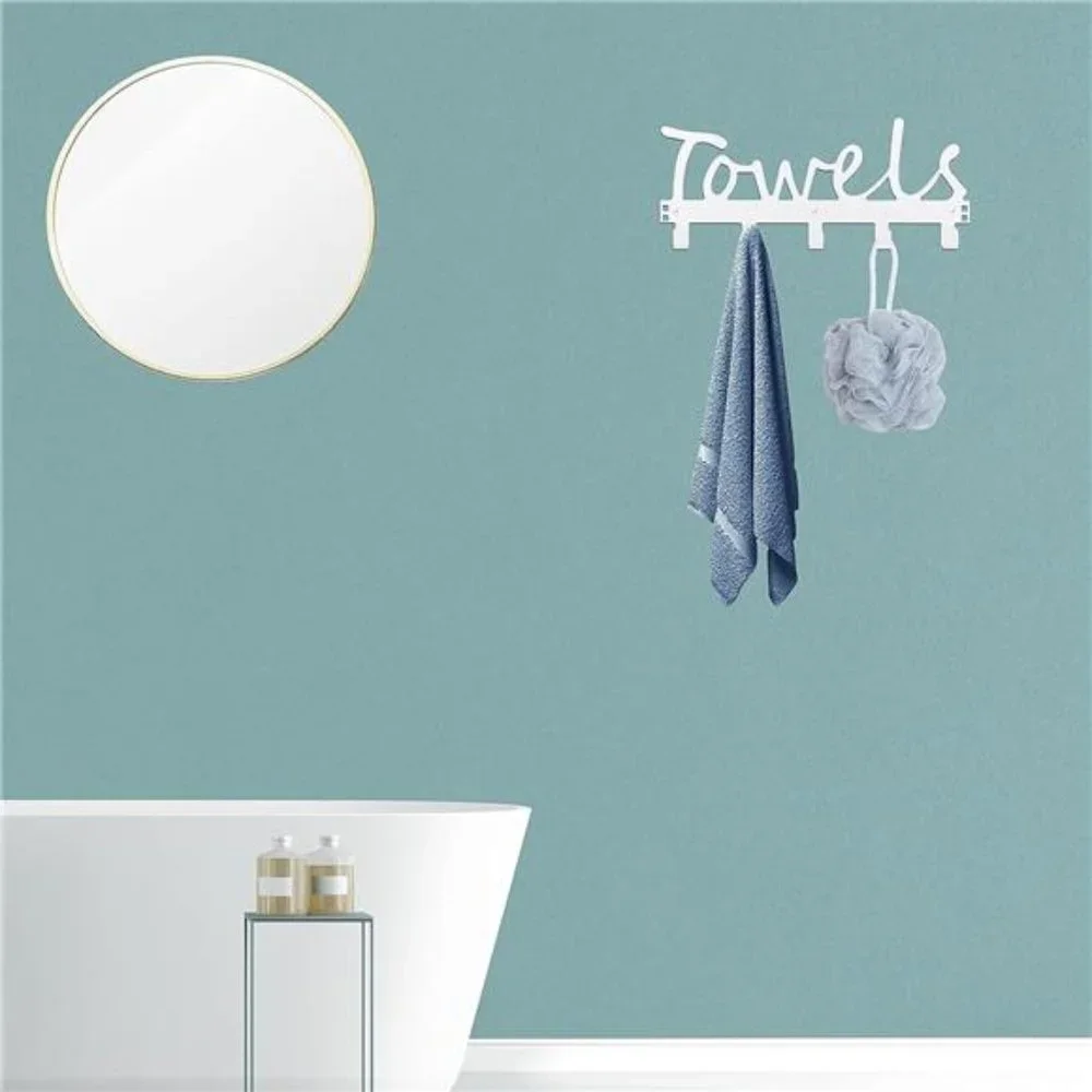 Bath Over The Door Towel Rack 5 Hooks Towel Holder Wall Hooks for Robe, Towels